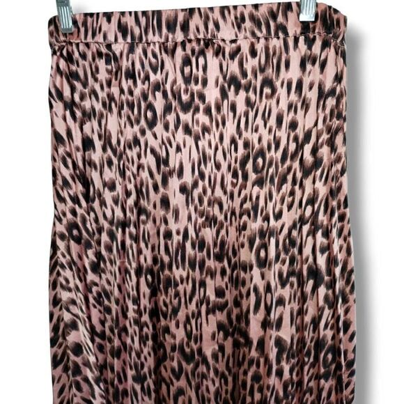 Peyton Jenson Women's Pleated Skirt Midi Animal Print Peach Brown Elastic Waist‎ - Picture 2 of 8